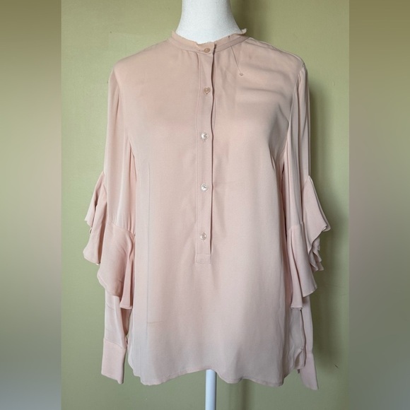 CLUB MONACO Peach Ruffle Long Sleeve Top Size Small - Picture 1 of 11